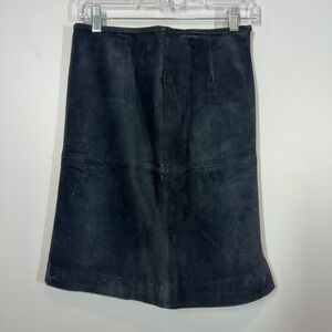 A. Bernardo Black Suede Skirt Size 2P Petite Genuine Leather A-Line Vintage